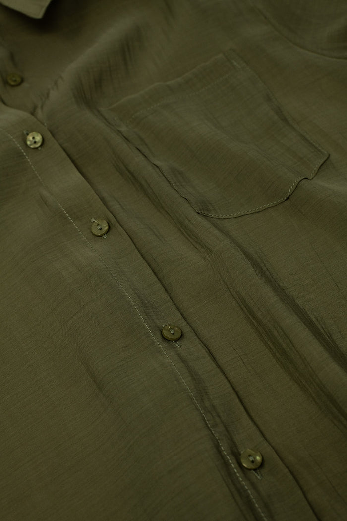 Kahki chiffon shirt with long sleeves and one chest pocket - Shirts