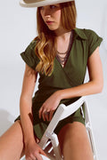 Khaki playsuit With Tie Closing At The Side