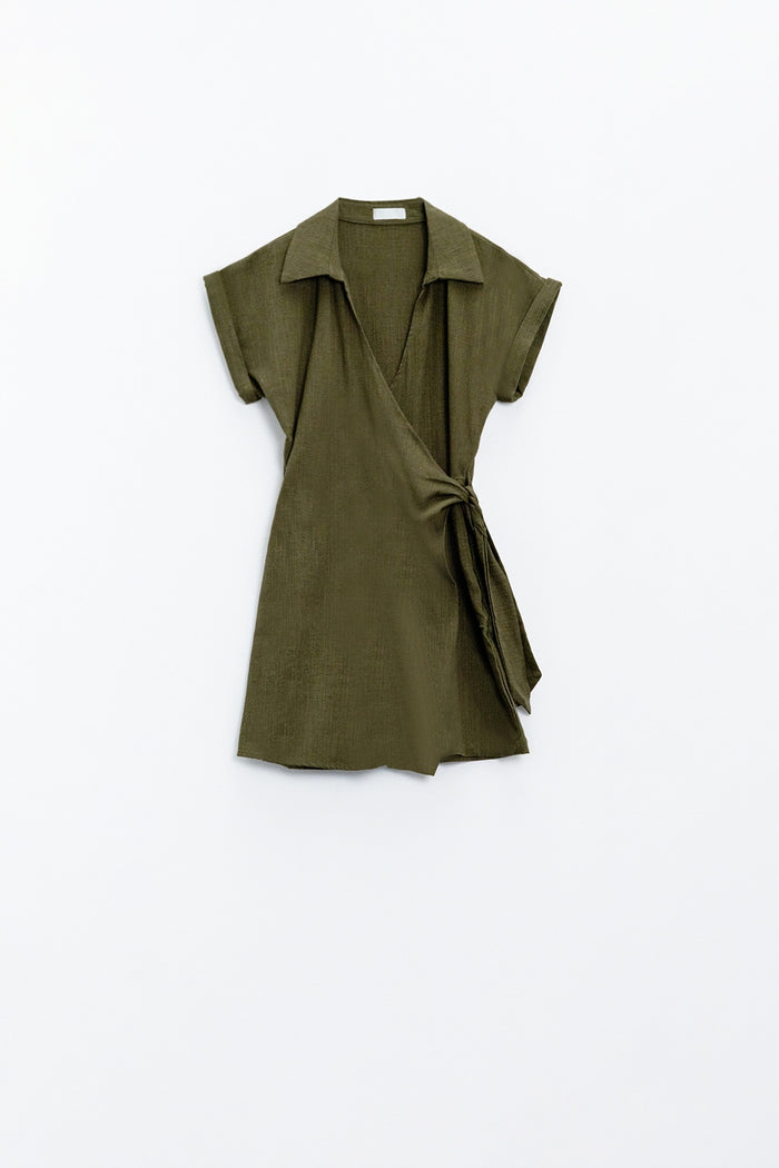 Khaki playsuit With Tie Closing At The Side