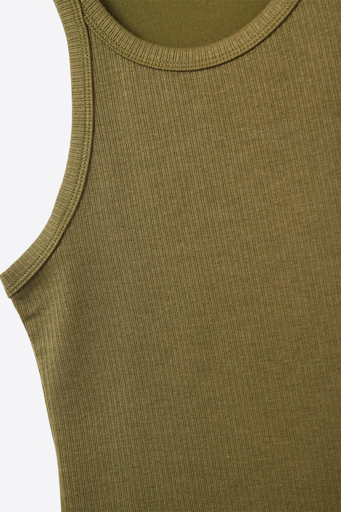 Khaki Tight-fitting swimmer-type T-shirt with round neckline and straps - top