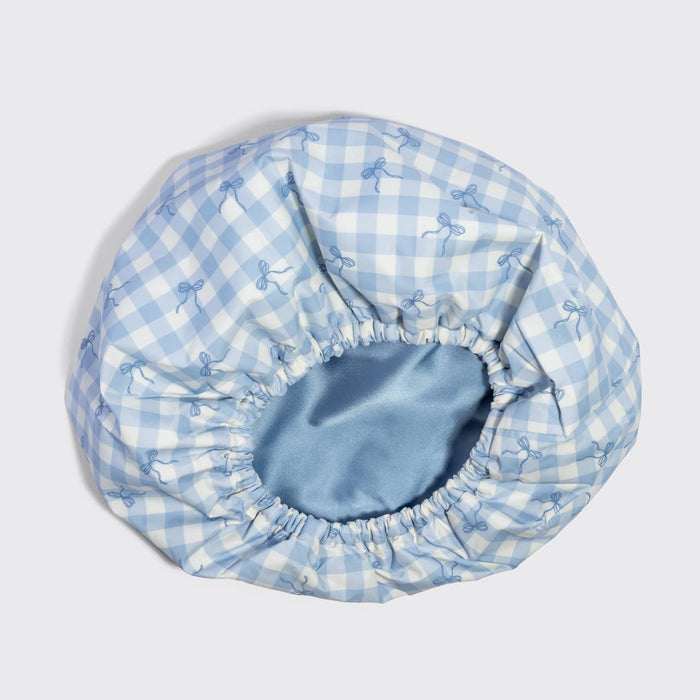 Kitsch Satin Lined Flexi Shower Cap - Gingham Blue