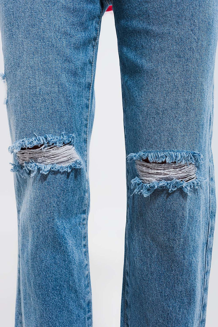 Knee rip jeans in light wash blue - Denim