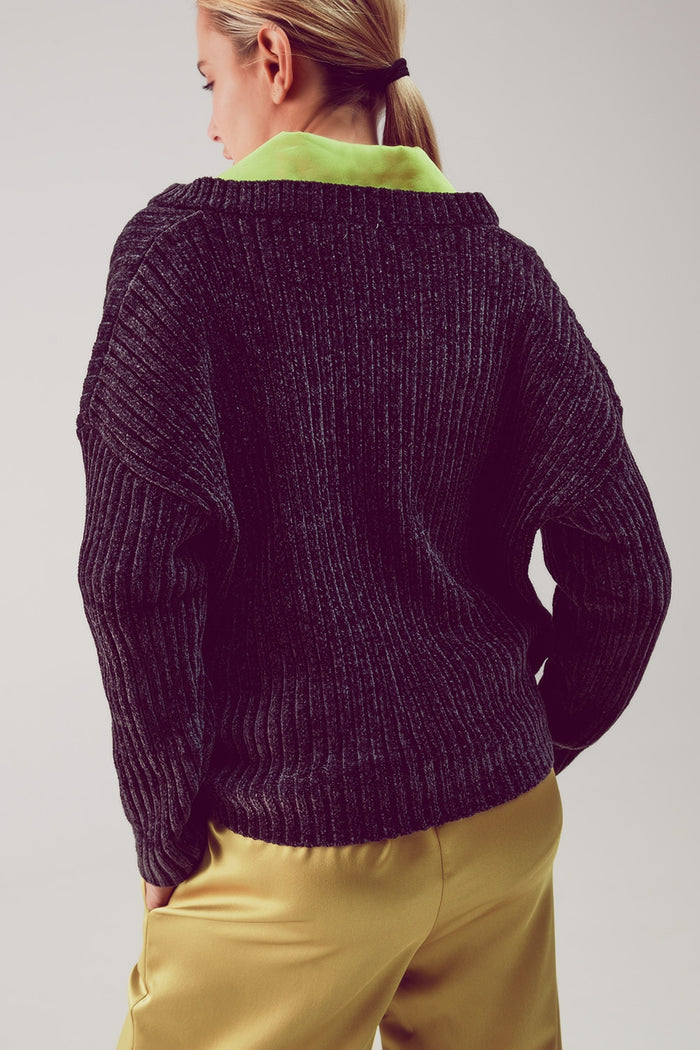 Knitted chenille jumper in dark grey