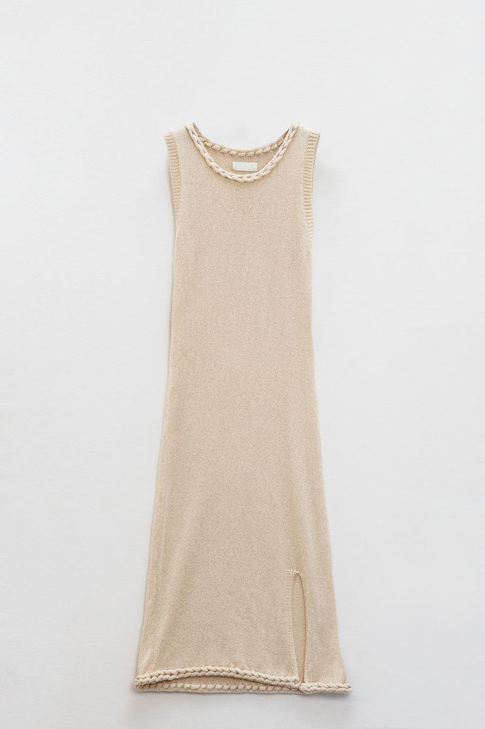 Knitted Midi Dress With Braided Detail in beige color - dress
