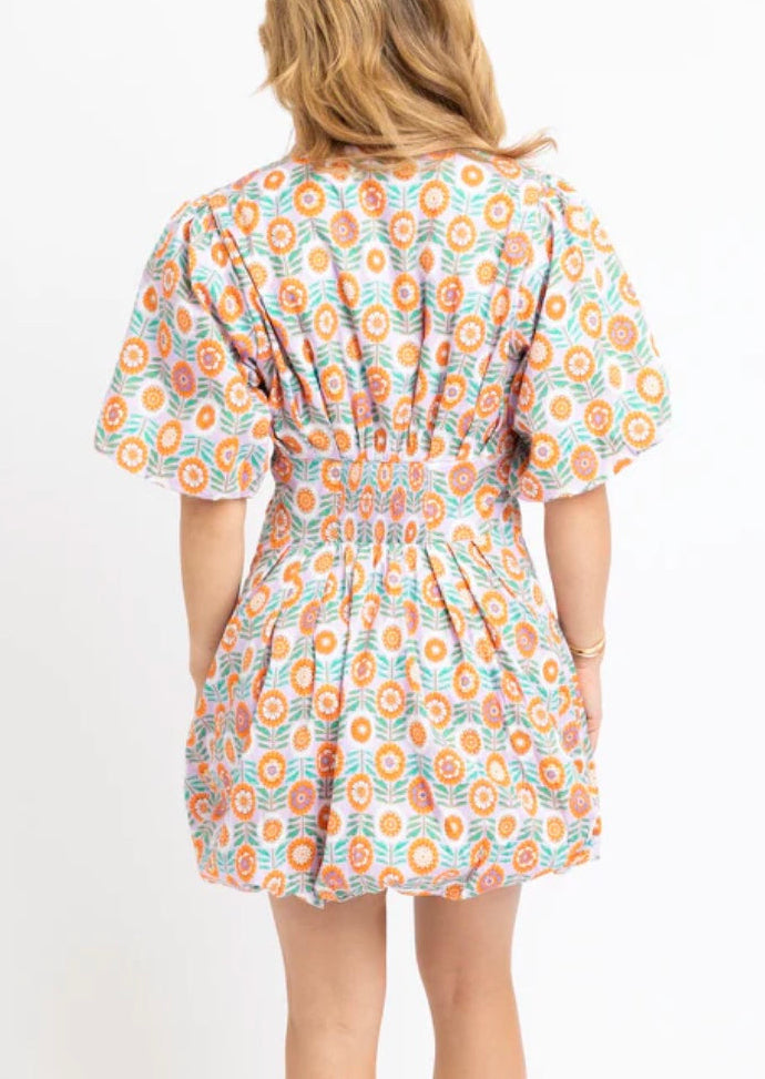 Lavender Floral Bubble Hem Poplin Dress