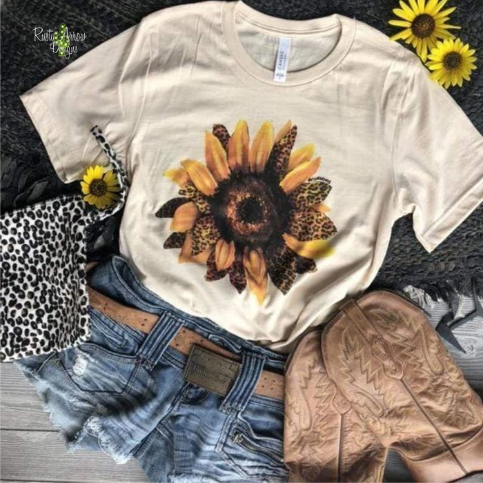 Leopard Sunflower Tee - Small / Cream