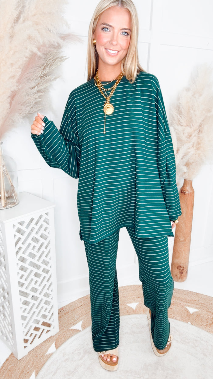 Lexi Striped Lounge Pants-Green/White