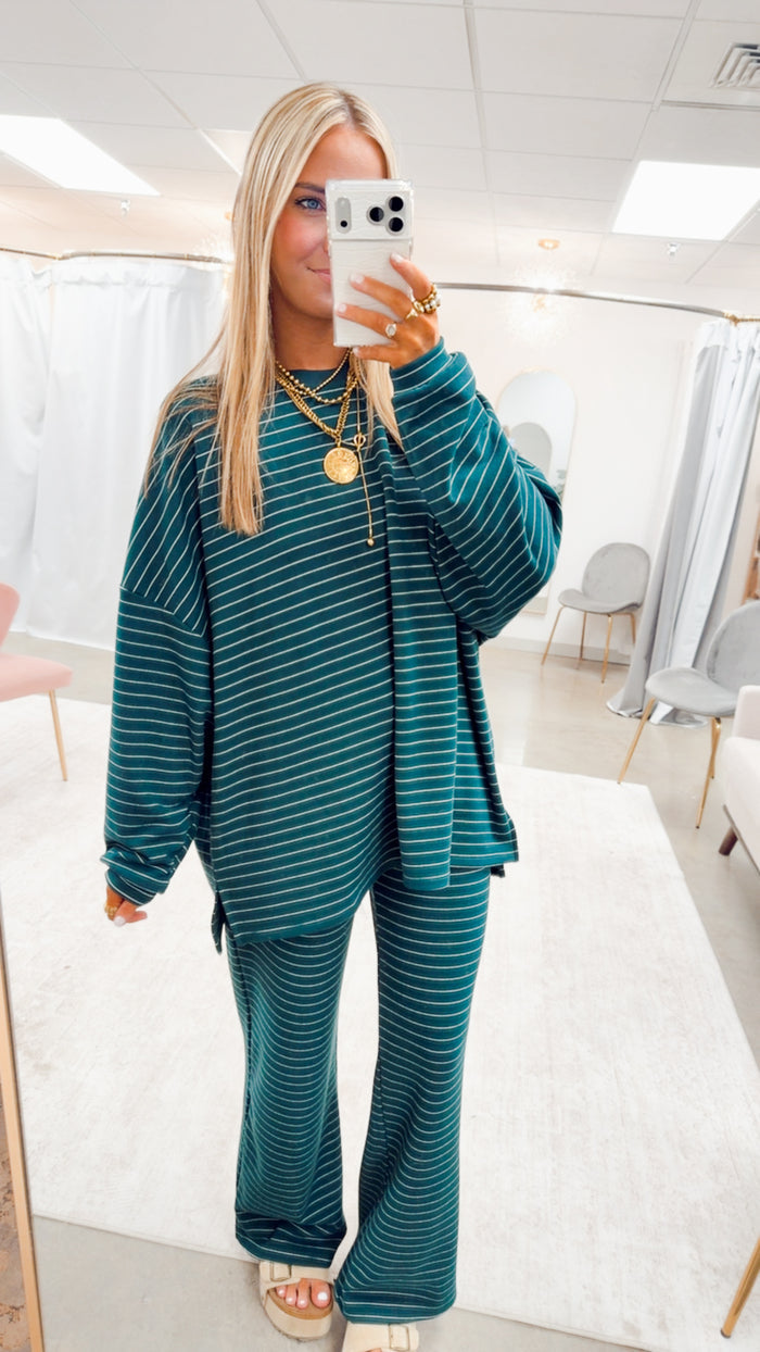 Lexi Striped Lounge Pants-Green/White