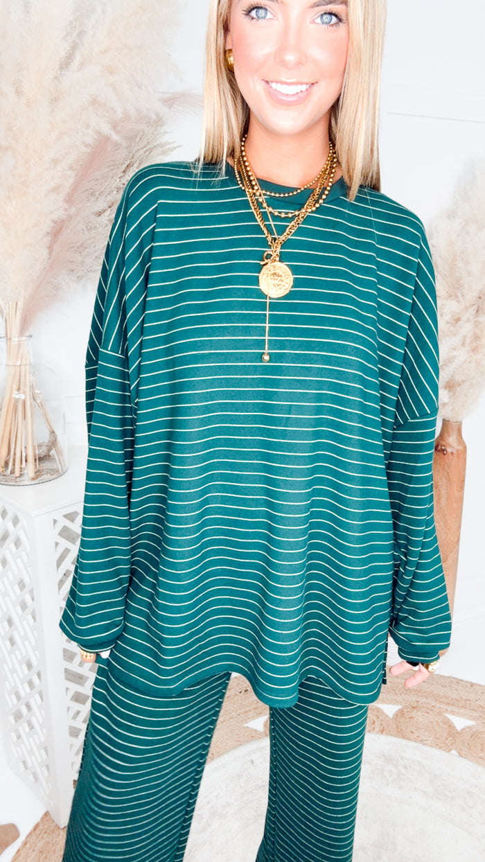 Lexi Striped Lounge Pants-Green/White