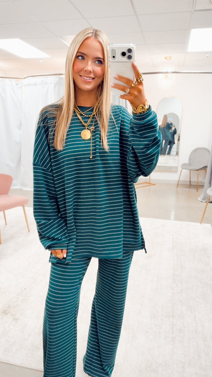 Lexi Striped Lounge Pants-Green/White