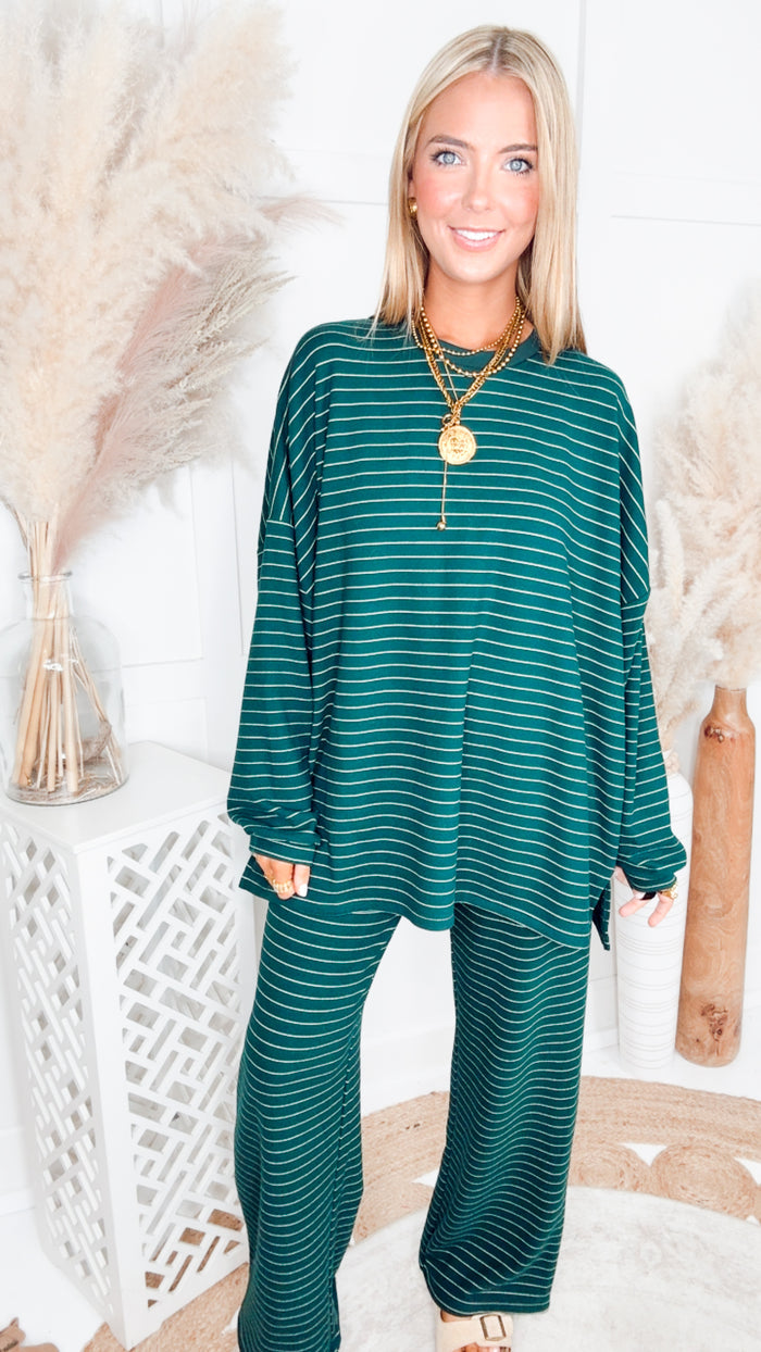 Lexi Striped Lounge Pants-Green/White