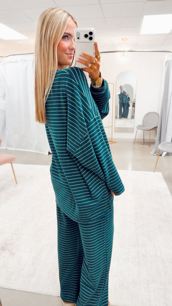 Lexi Striped Lounge Pants-Green/White