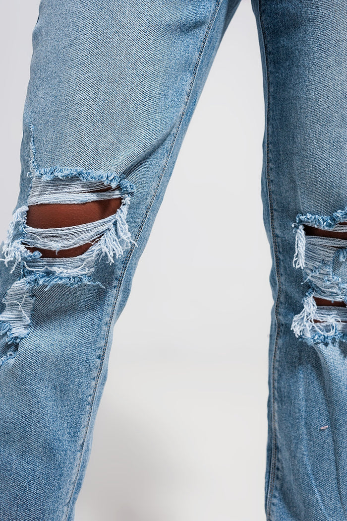 Light blue double rip jeans - Denim