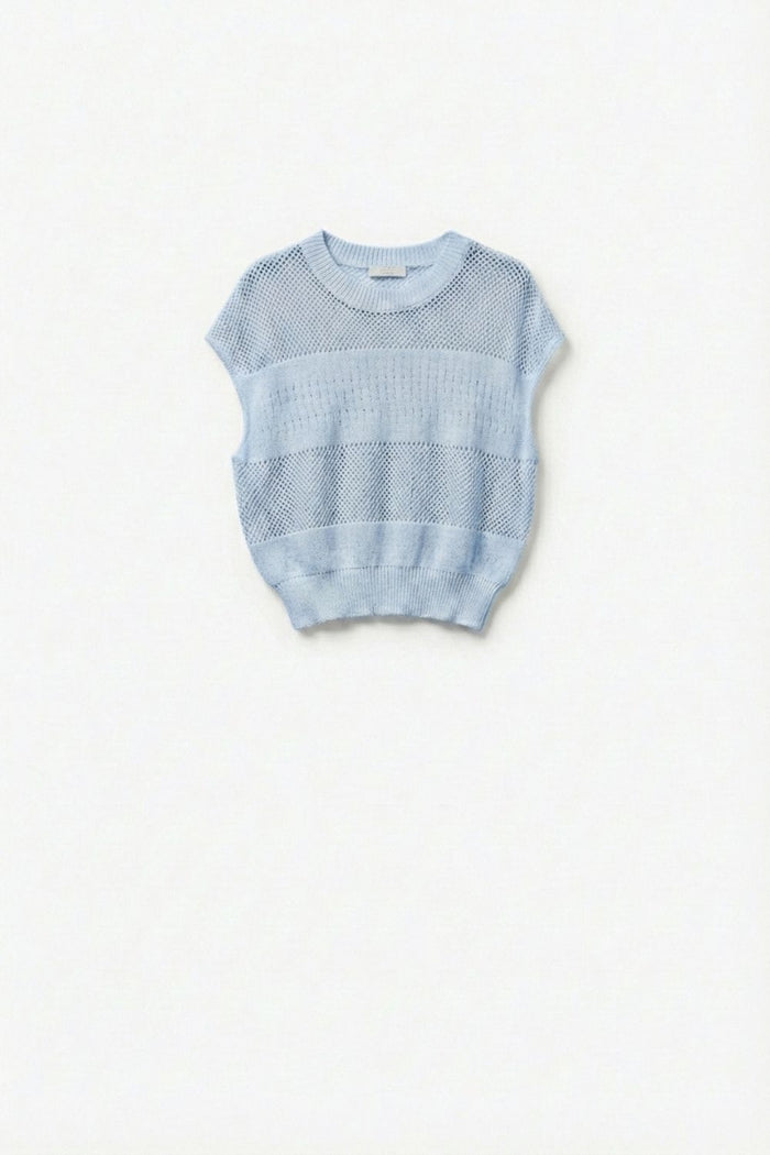 Light Blue Mesh Knit Relaxed Fit Sweater