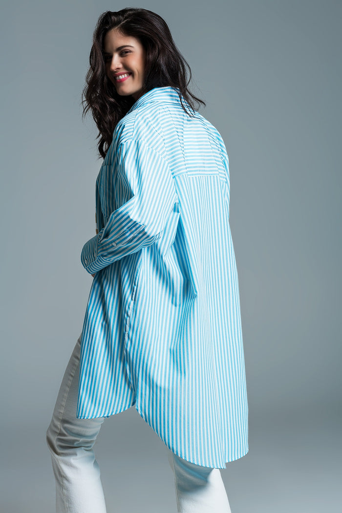 Light blue oversized blouse with white stripes - Shirts