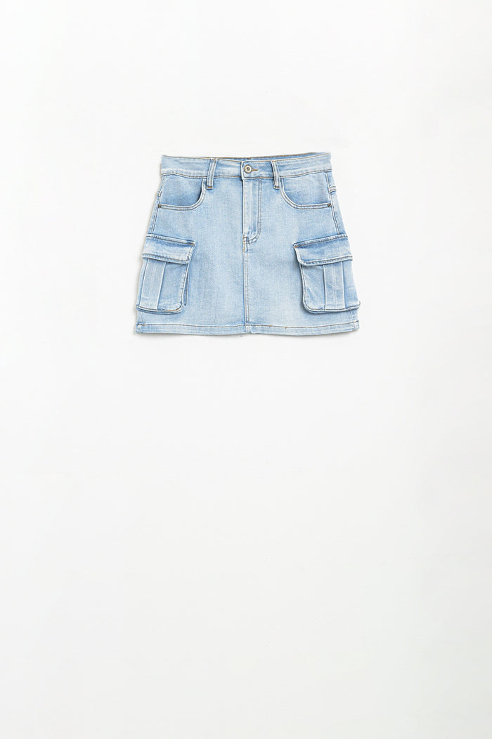 light denim mini Skirt with cargo side pockets
