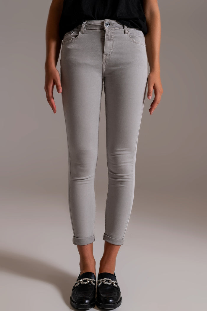 Light gray ankle jeans with soft wrinkles - Coloured Jeans