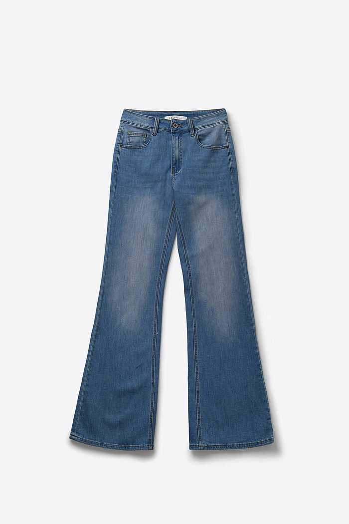 Light Wash Flared Stretch Jeans - Denim
