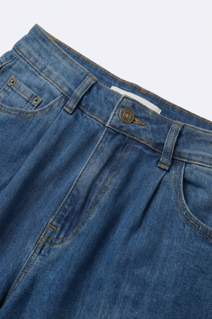 Lightweight Denim Wide-Leg Jeans with Curved Seam Detail - Denim