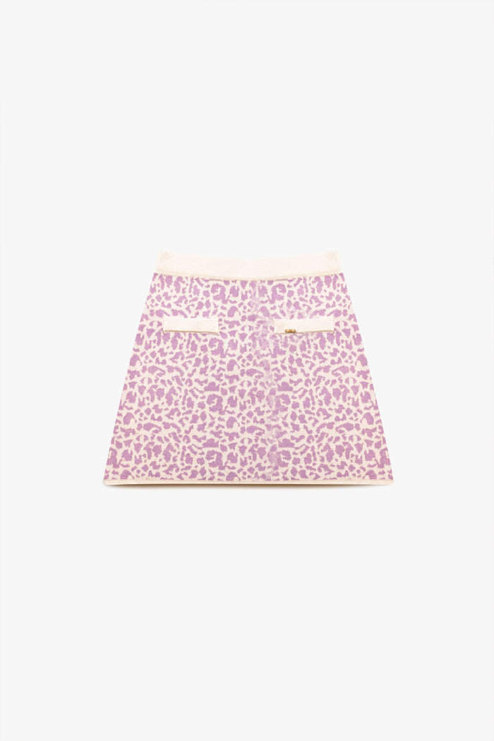 Lightweight knit mini skirt in lilac animal print