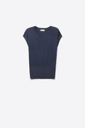Lightweight Knit sweater with Wide Ribbed Waistband in navy