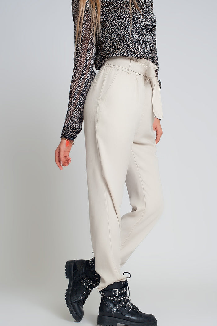 Lightweight Pants with tie waist in beige - trousers