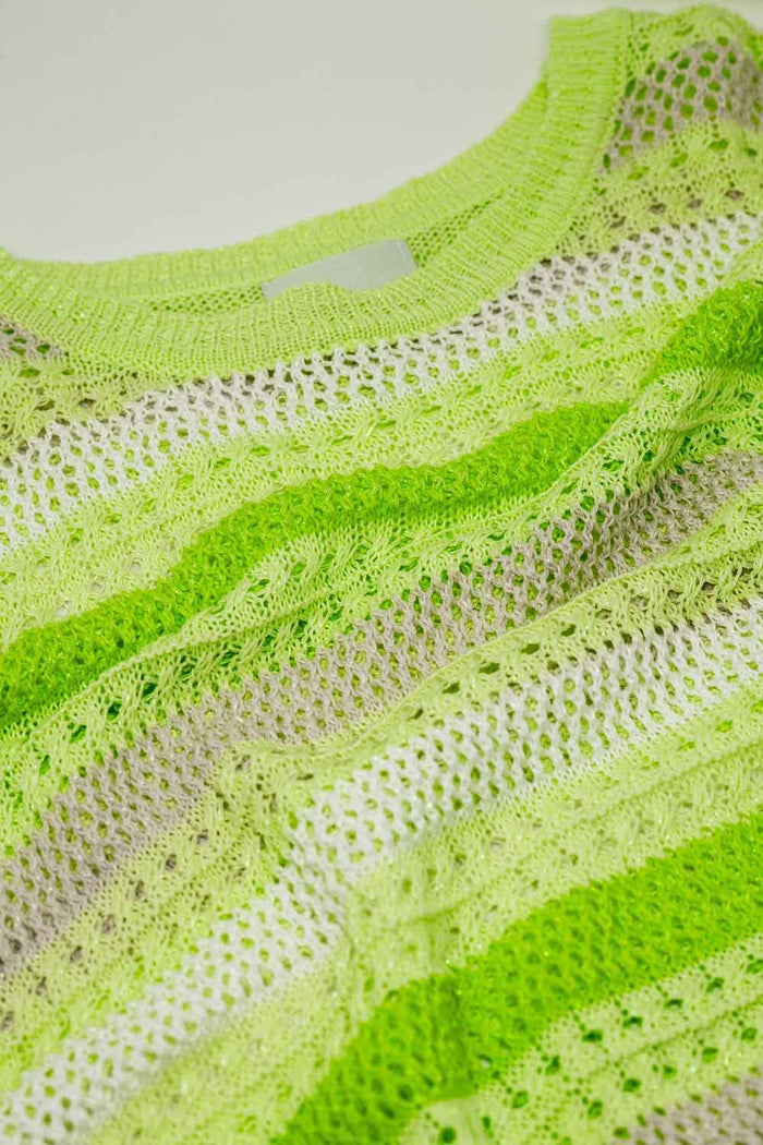 Long Sleeve Light Multicolored Sweater With Boat Neck