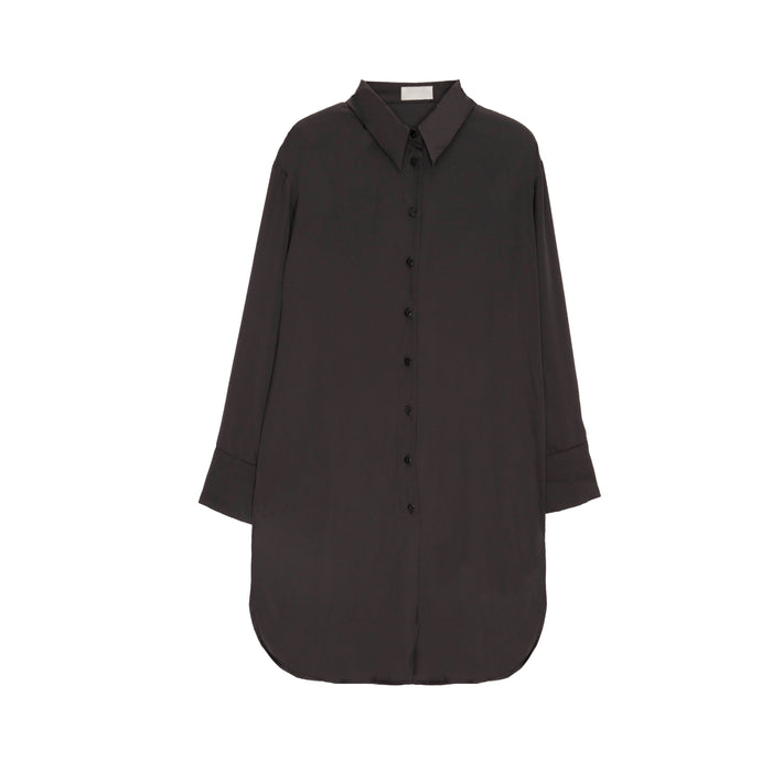 Long sleeve satin button front shirt in black - Shirts