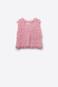 Loop Knit Vest with Textured Fringe Effectm in pink