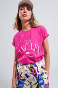 Los Angeles slogan t shirt in fuchsia - top