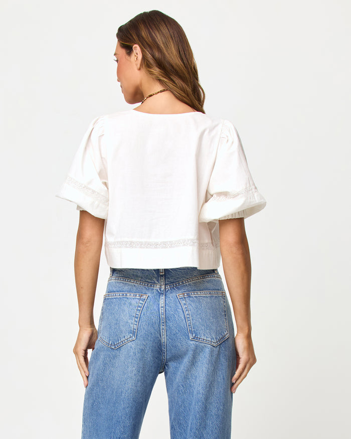 LSPACE Lucie top in Cream, back view on model.