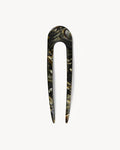 Off-model view of the midnight horn Machete French Hair Pin.