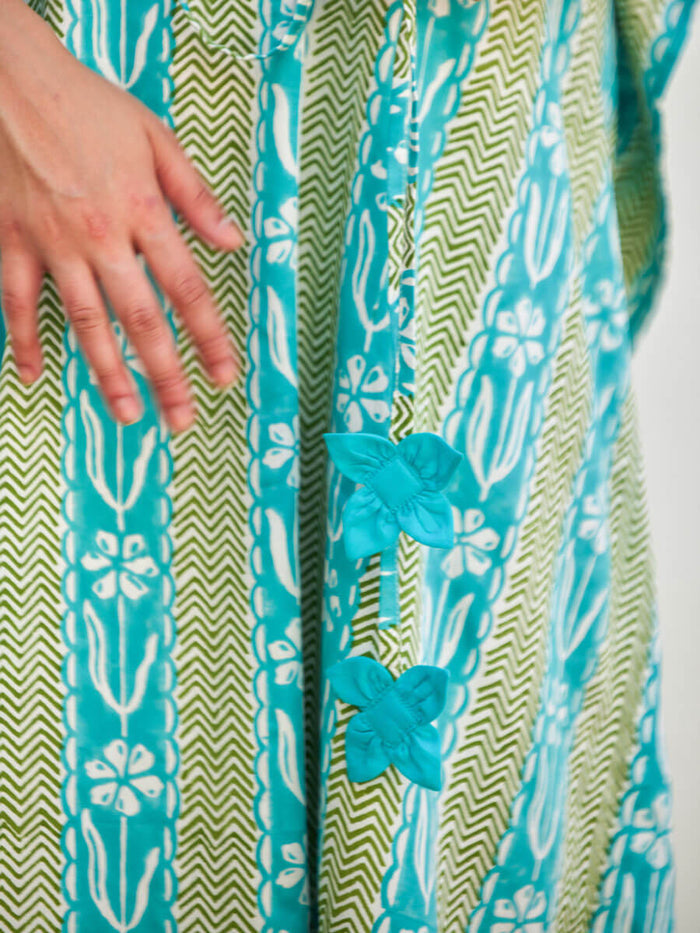 Turquoise & Green Women's Cotton Kaftan | Pinklay