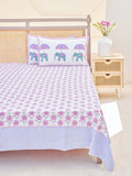 Magenta, Turquoise & Blue Hand Block Cotton Bedsheet & Pillow Covers