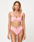 Pink Sugar | Badge:New Arrival_#B2AC88_#ffffff'
LSPACE Marlee bikini top and bardot bikini bottom in Pink Sugar, front view on model.