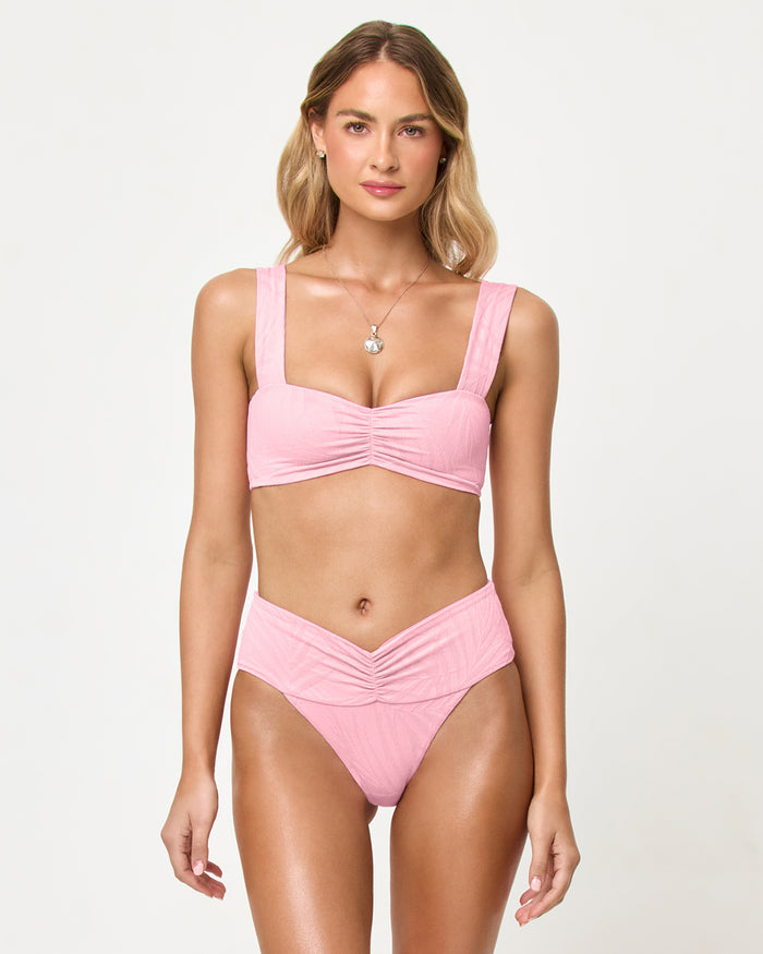 Pink Sugar | Badge:New Arrival_#B2AC88_#ffffff'
LSPACE Marlee bikini top and bardot bikini bottom in Pink Sugar, front view on model.