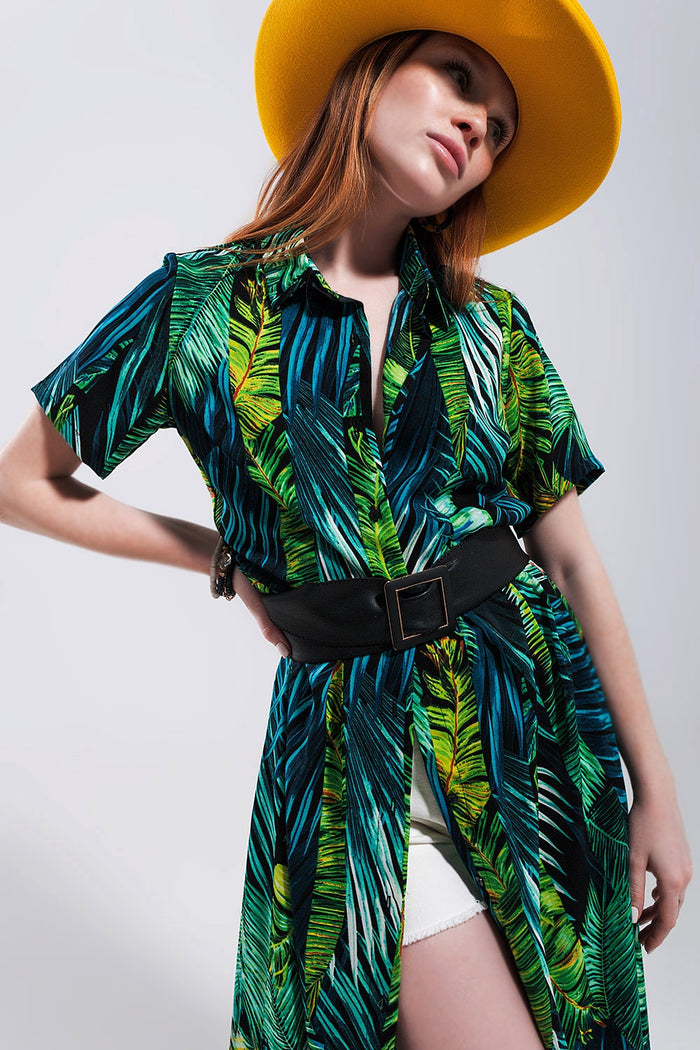 Maxi shirt dress in tropical print - dress