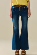 medium wash flared jeans with pockets - Denim