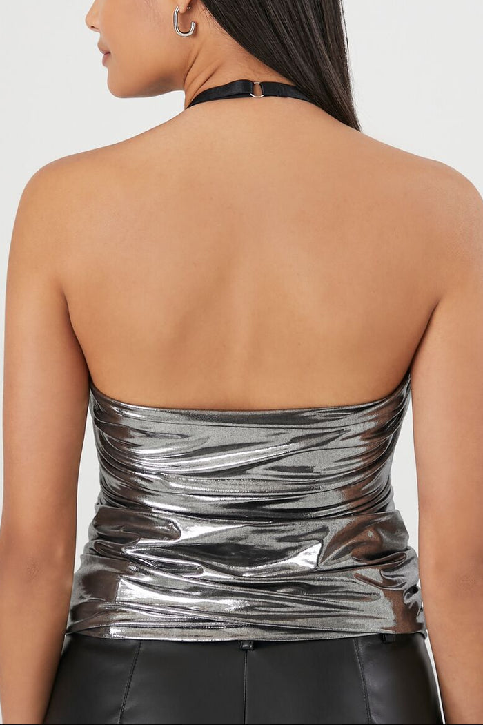 Metallic Ruched Halter Top