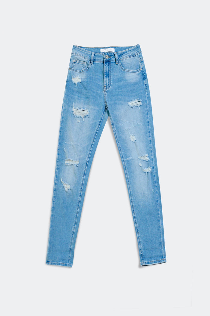 Mid blue rip straight jeans - Denim