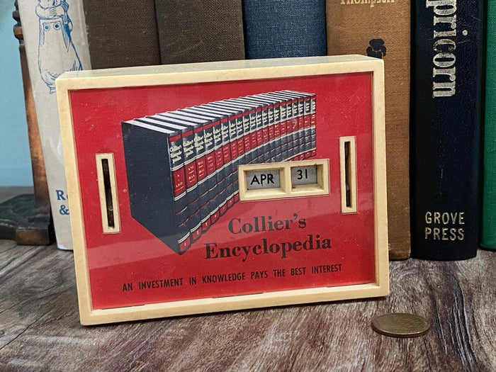 Midcentury Collier's Encyclopedia Advertising Calendar Bank at Duckwells