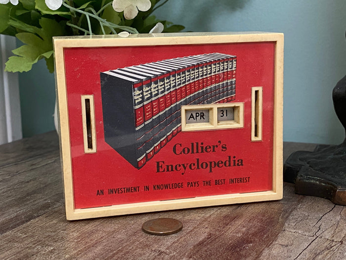 Midcentury Collier's Encyclopedia Advertising Calendar Bank at Duckwells