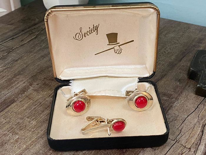 Midcentury Cuff Links and Tie Clip Jewelry Set at Duckwells