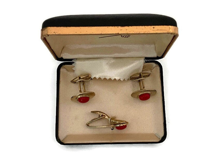 Midcentury Cuff Links and Tie Clip Jewelry Set at Duckwells