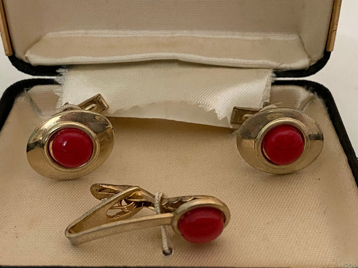 Midcentury Cuff Links and Tie Clip Jewelry Set at Duckwells