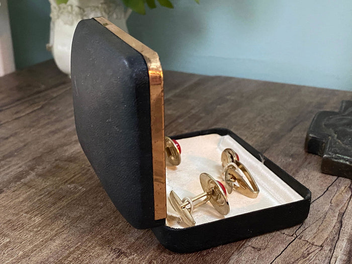 Midcentury Cuff Links and Tie Clip Jewelry Set at Duckwells