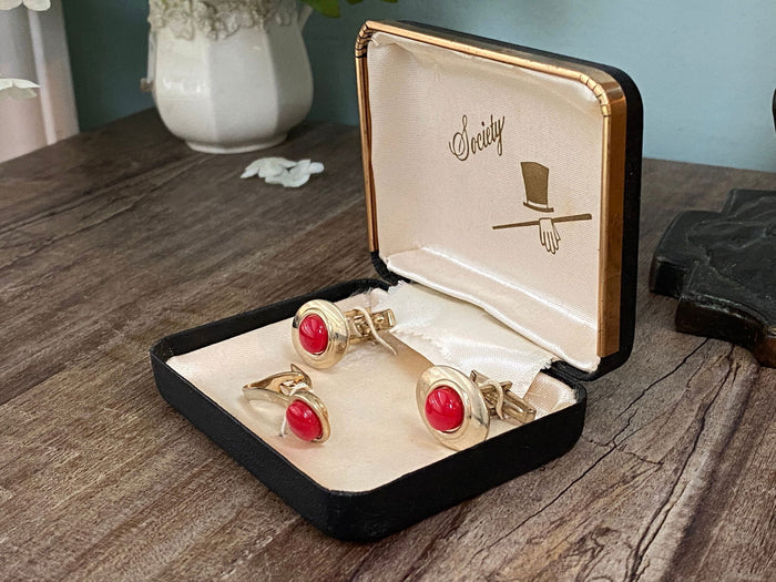Midcentury Cuff Links and Tie Clip Jewelry Set at Duckwells