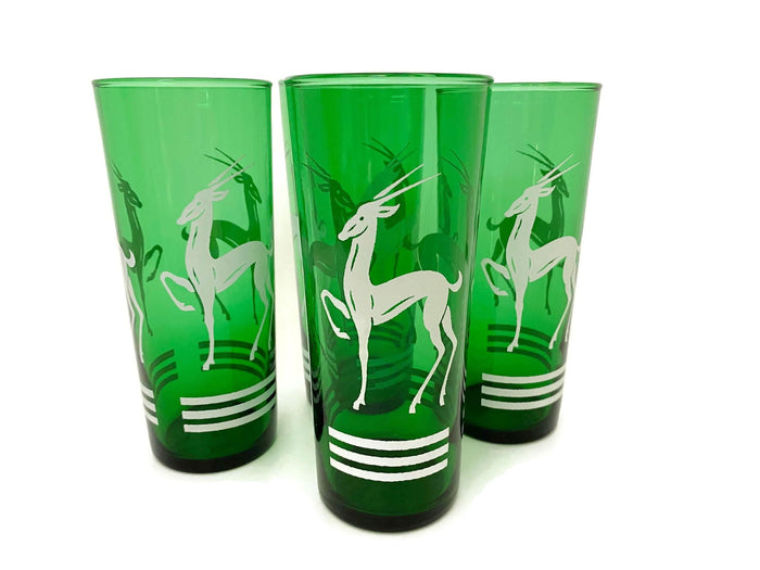 Midcentury Green and White Collins Cocktail Glasses at Duckwells