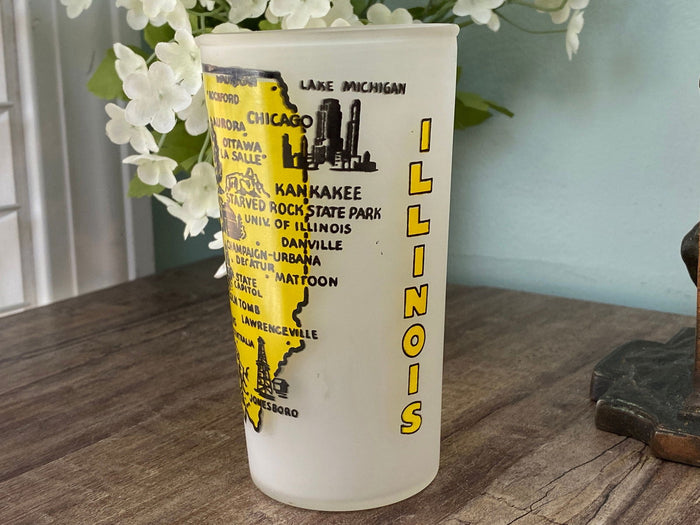 Midcentury Illinois Souvenir Glass with State Map at Duckwells