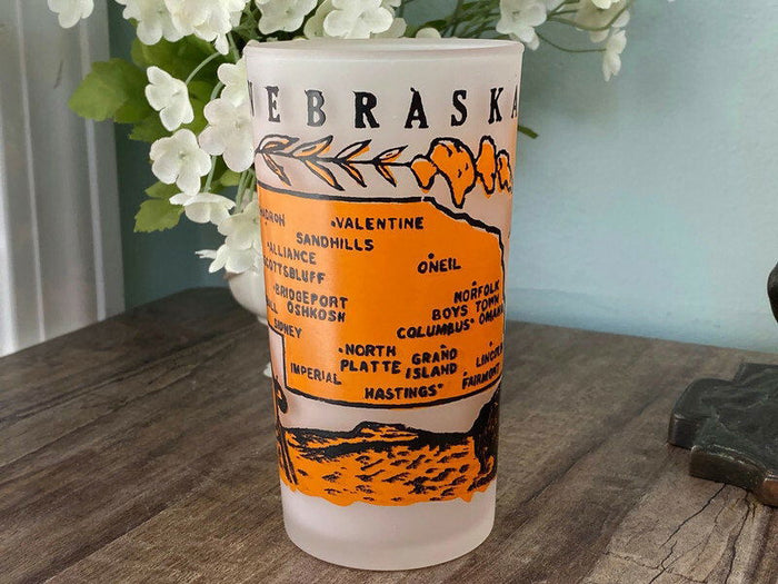 Midcentury Nebraska Souvenir Glass with State Map at Duckwells